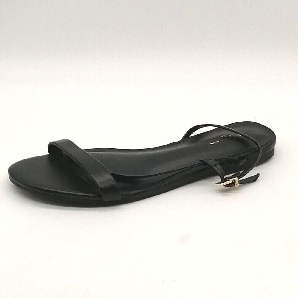 Express Womens Sandal Black Flat Heel Ankle Strap w/Buckle Cushioned Sz  6 M